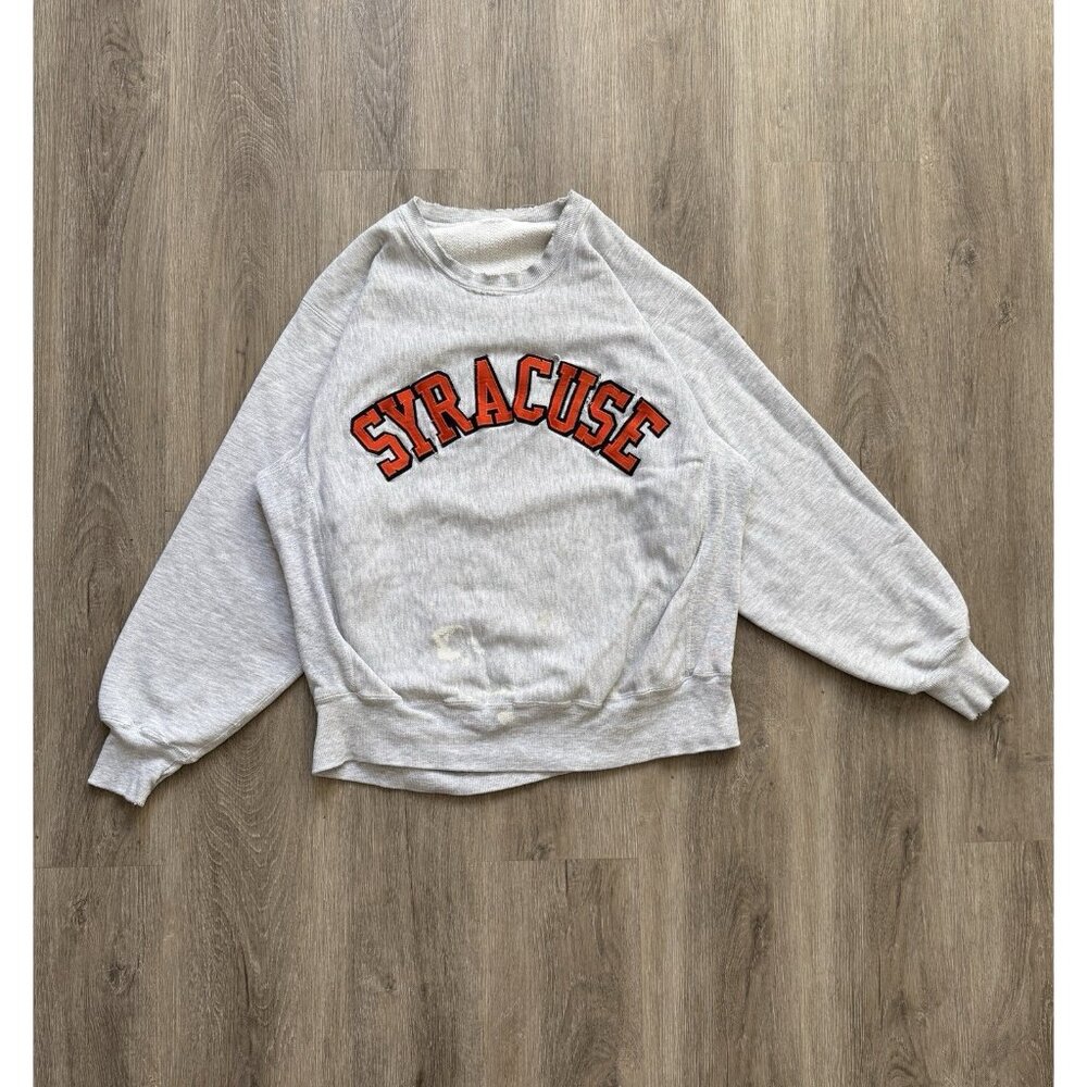 Vintage 90's Syracuse University Spellout Reverse Weave Grey Crewneck Sweater